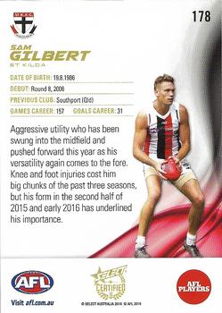 2016 Select AFL Certified #178 Sam Gilbert Back